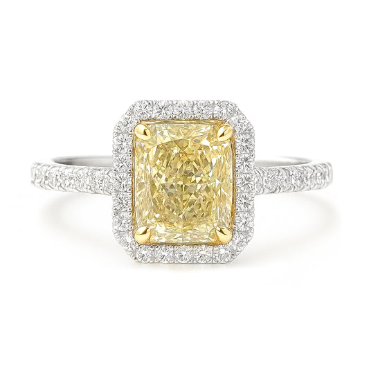 天然ダイヤモンドリング ファンシーブラウングリーンイエロー クッション VS1 2ct 画像