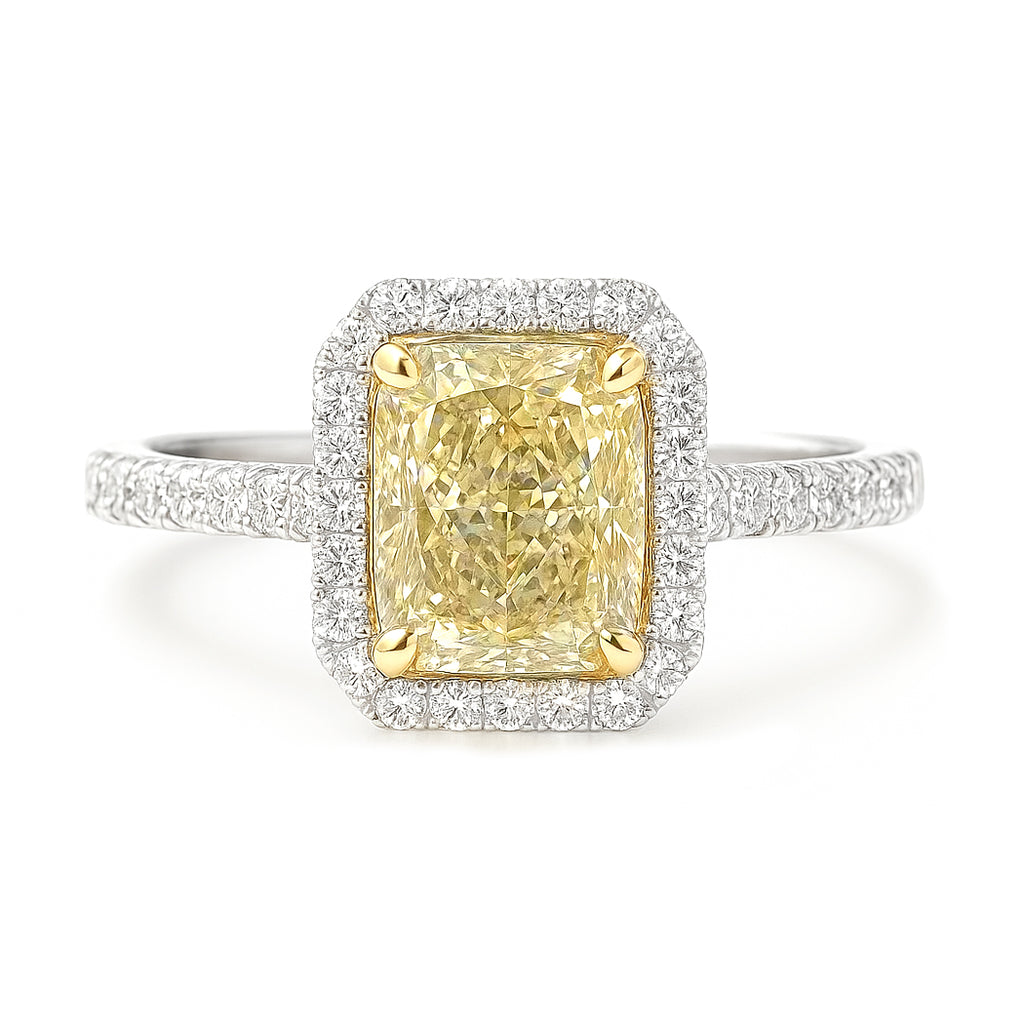 18K イエローダイヤモンドリング 2ct Fancy Brownish Greenish Yellow VS1 クッション