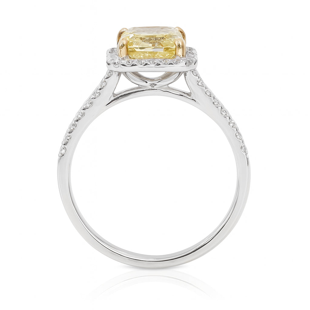 天然ダイヤモンドリング ファンシーブラウングリーンイエロー クッション VS1 2ct 横画像