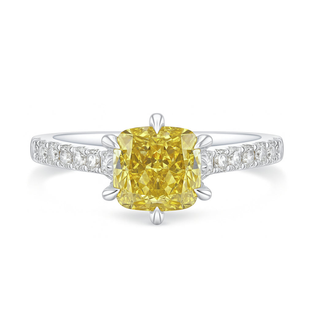 18K イエローダイヤモンドリング 1.264ct Fancy Deep Yellow SI2 クッション