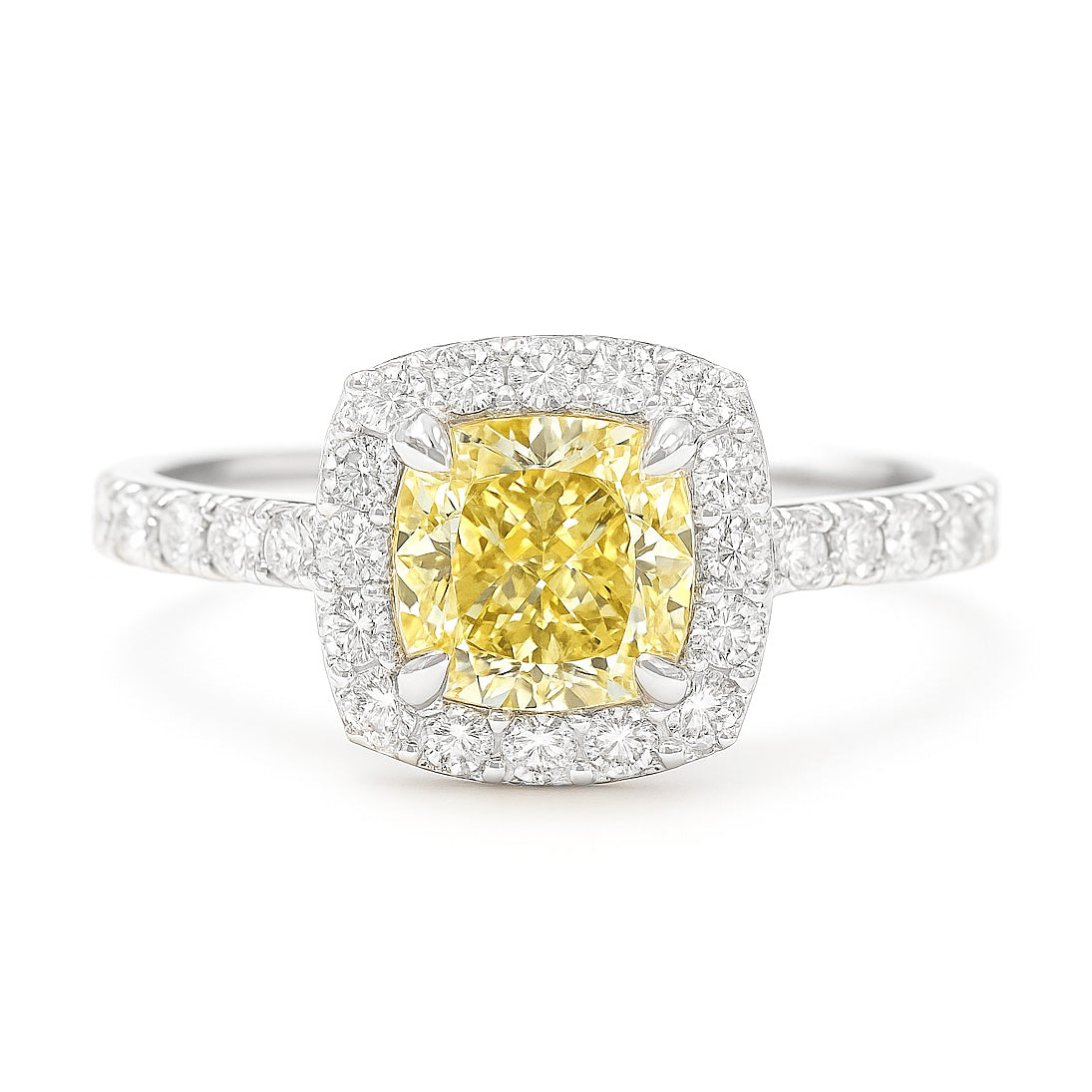 天然ダイヤモンドリング ファンシーインテンスイエロー クッション VS2 1.44ct 画像