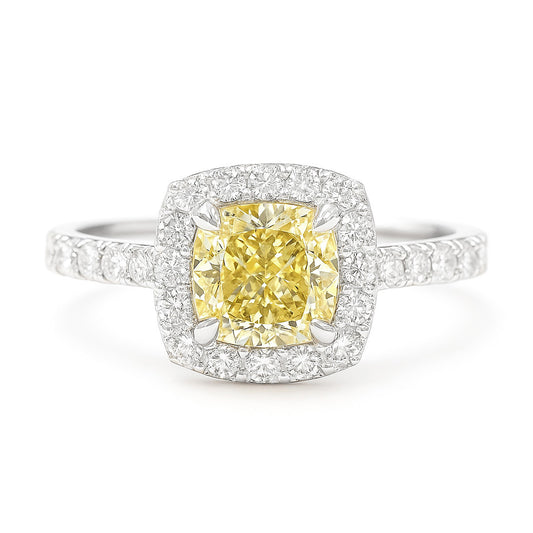天然ダイヤモンドリング ファンシーインテンスイエロー クッション VS2 1.44ct 画像