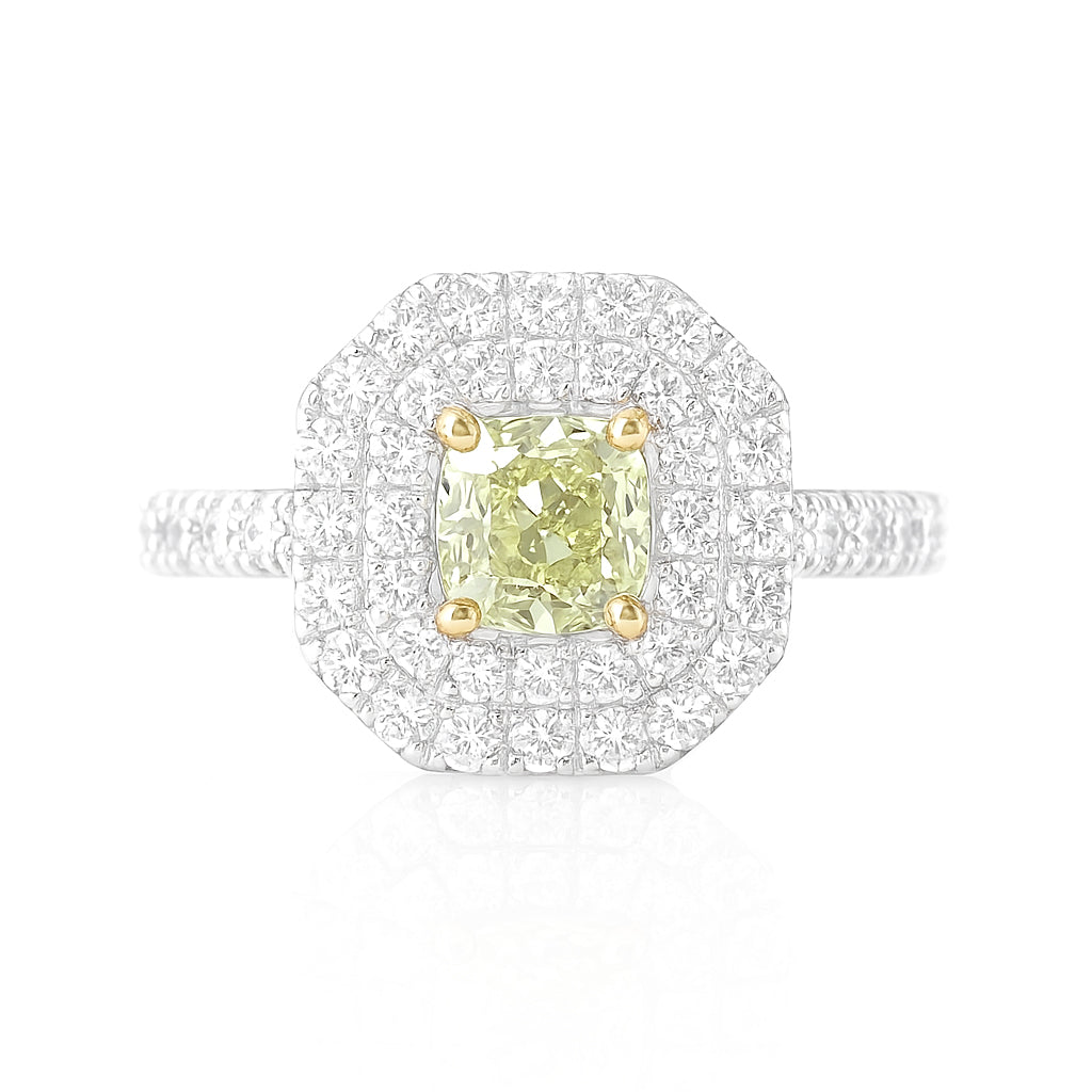 天然ダイヤモンドリング Fancy Light Green Yellow 0.771ct SI2 Radiant 画像