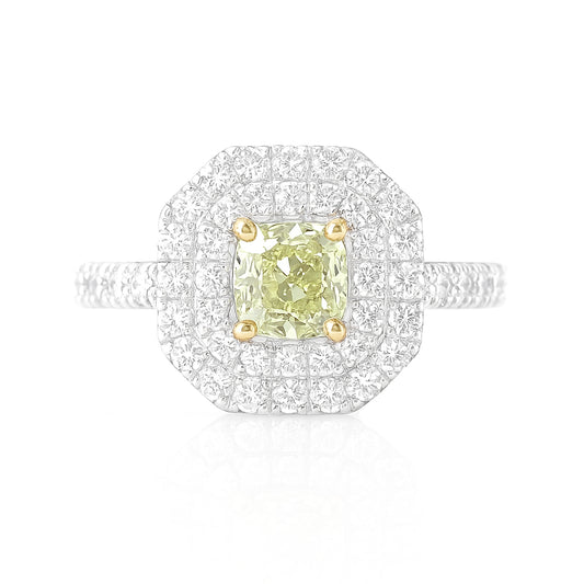 天然ダイヤモンドリング Fancy Light Green Yellow 0.771ct SI2 Radiant 画像
