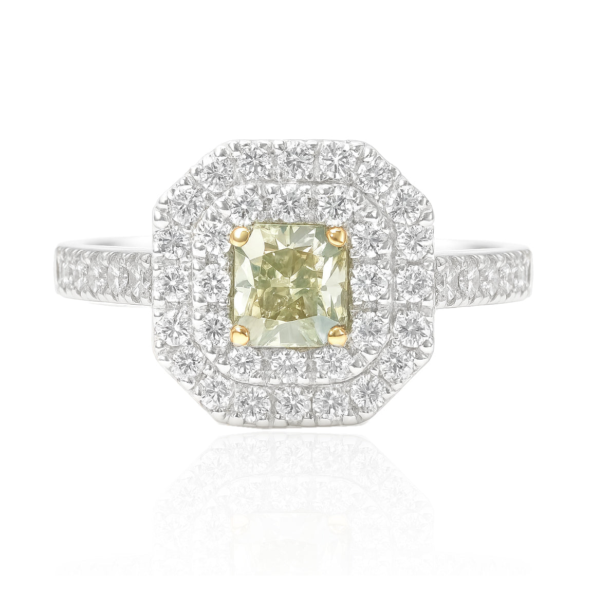 天然ダイヤモンドリング Fancy Light Green Yellow 0.771ct SI2 Radiant 画像