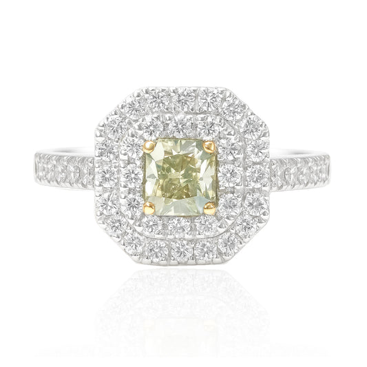 天然ダイヤモンドリング Fancy Light Green Yellow 0.771ct SI2 Radiant 画像