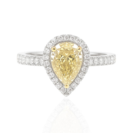 天然ダイヤモンドリング Fancy Light Yellow 1.425ct VVS1 Pear 画像