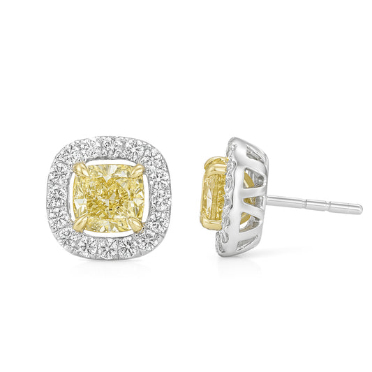 天然ダイヤモンドイヤリング ファンシーライトイエロー ペア VS1, VS2 1.404ct 画像