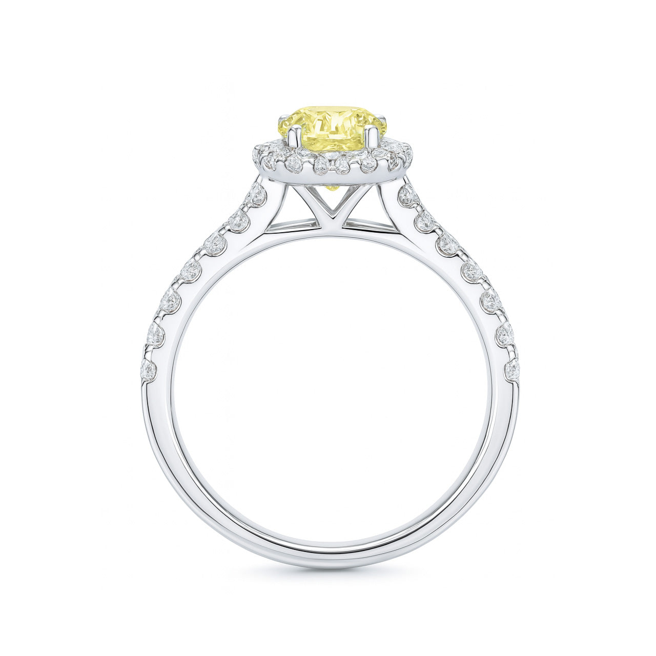 天然ダイヤモンドリング ファンシービビッドイエロー ペア VS2 0.8ct 横映像