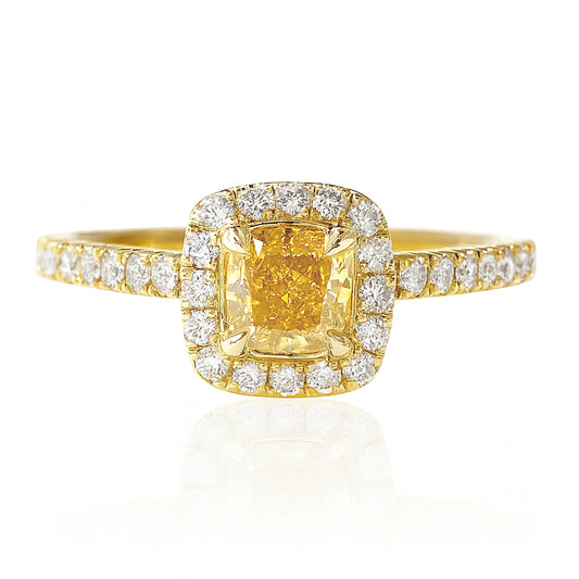 天然ダイヤモンドリング ファンシービビッドイエロー SI2 クッション 0.75ct 画像