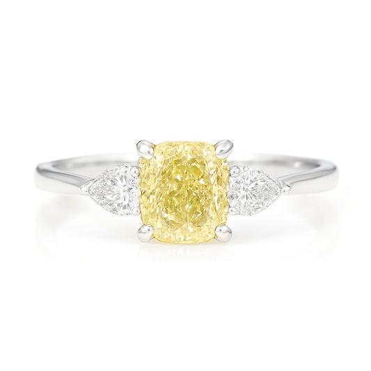 天然ダイヤモンドリング ファンシーイエロー クッション SI1 0.912ct 画像