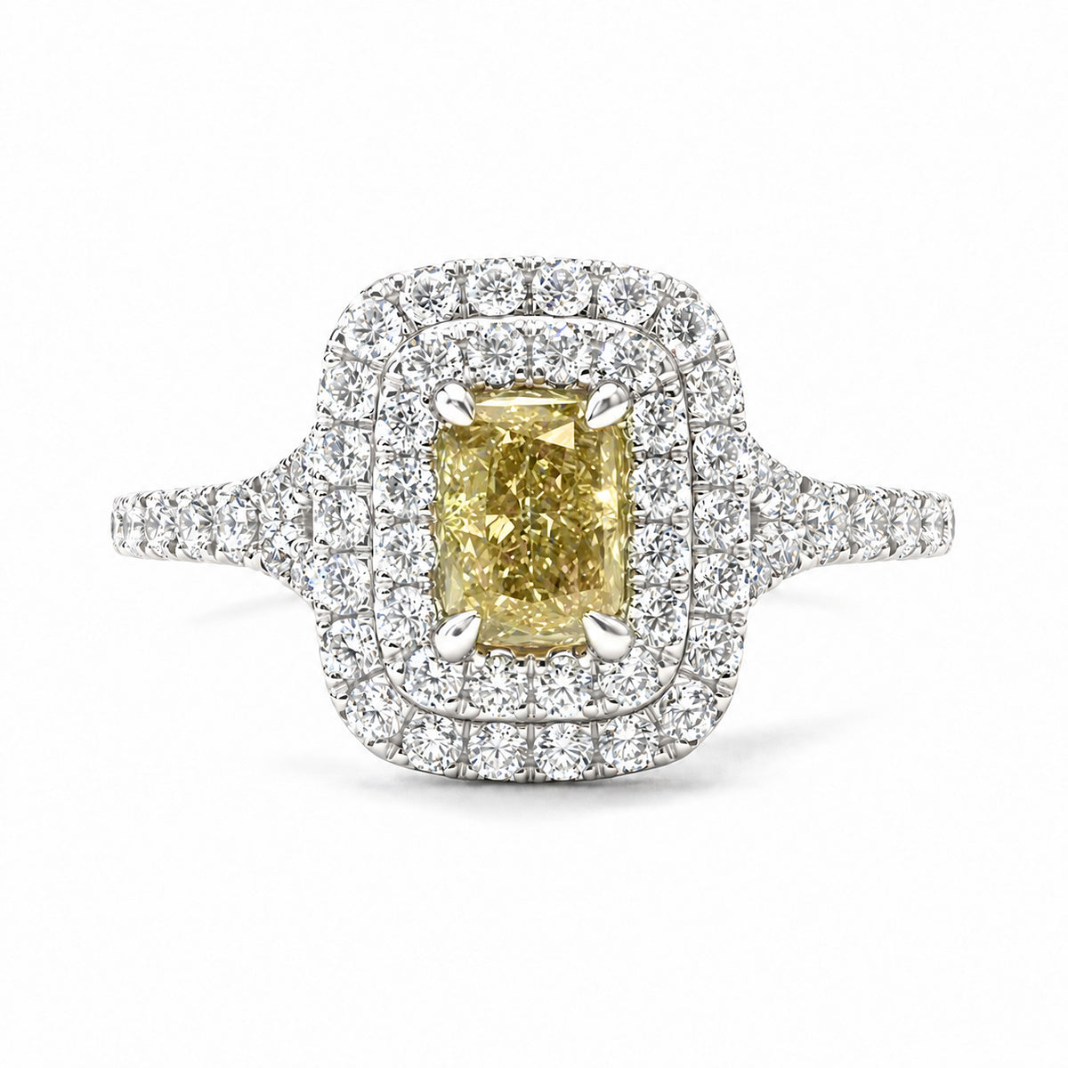 天然ダイヤモンドリング Green Yellow 1.027ct Radiant 18KWG 画像