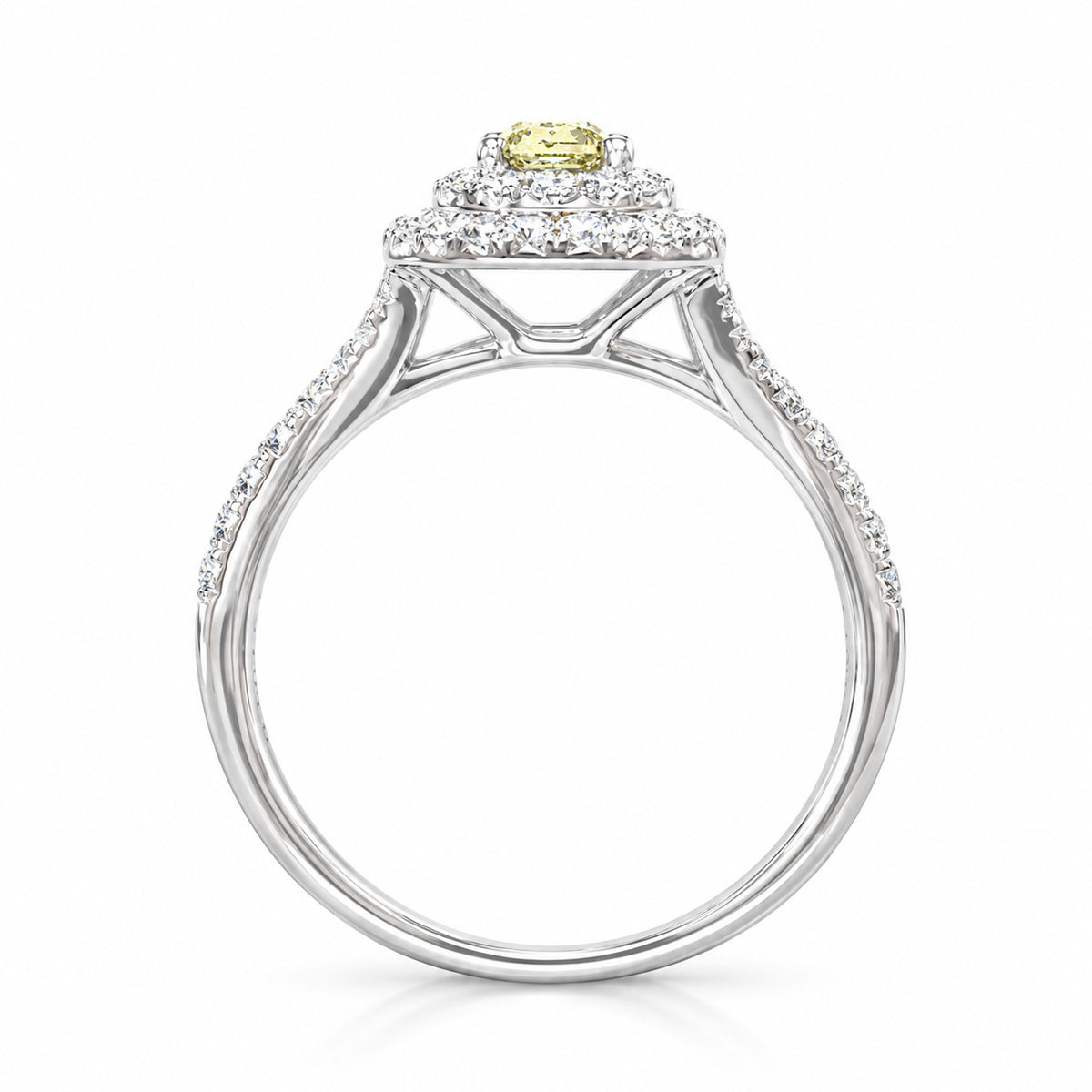 天然ダイヤモンドリング Green Yellow 1.027ct Radiant 18KWG 横画像
