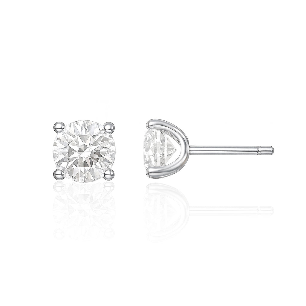 18K ほぼ無色ダイヤモンドラウンドスタッドイヤリング - 1.408ct