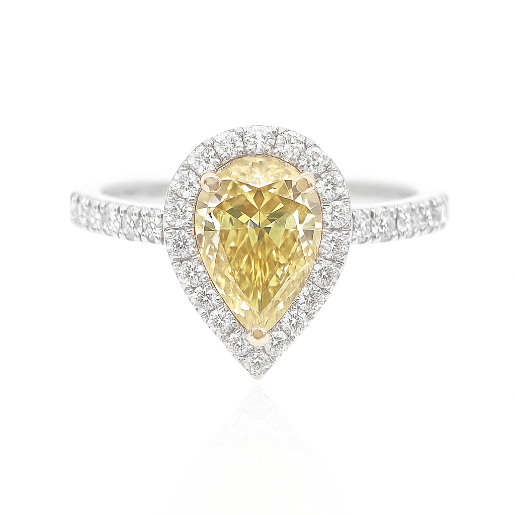 PT900 イエローダイヤモンドリング Intense Yellow 2.01ct SI1 ペアカット