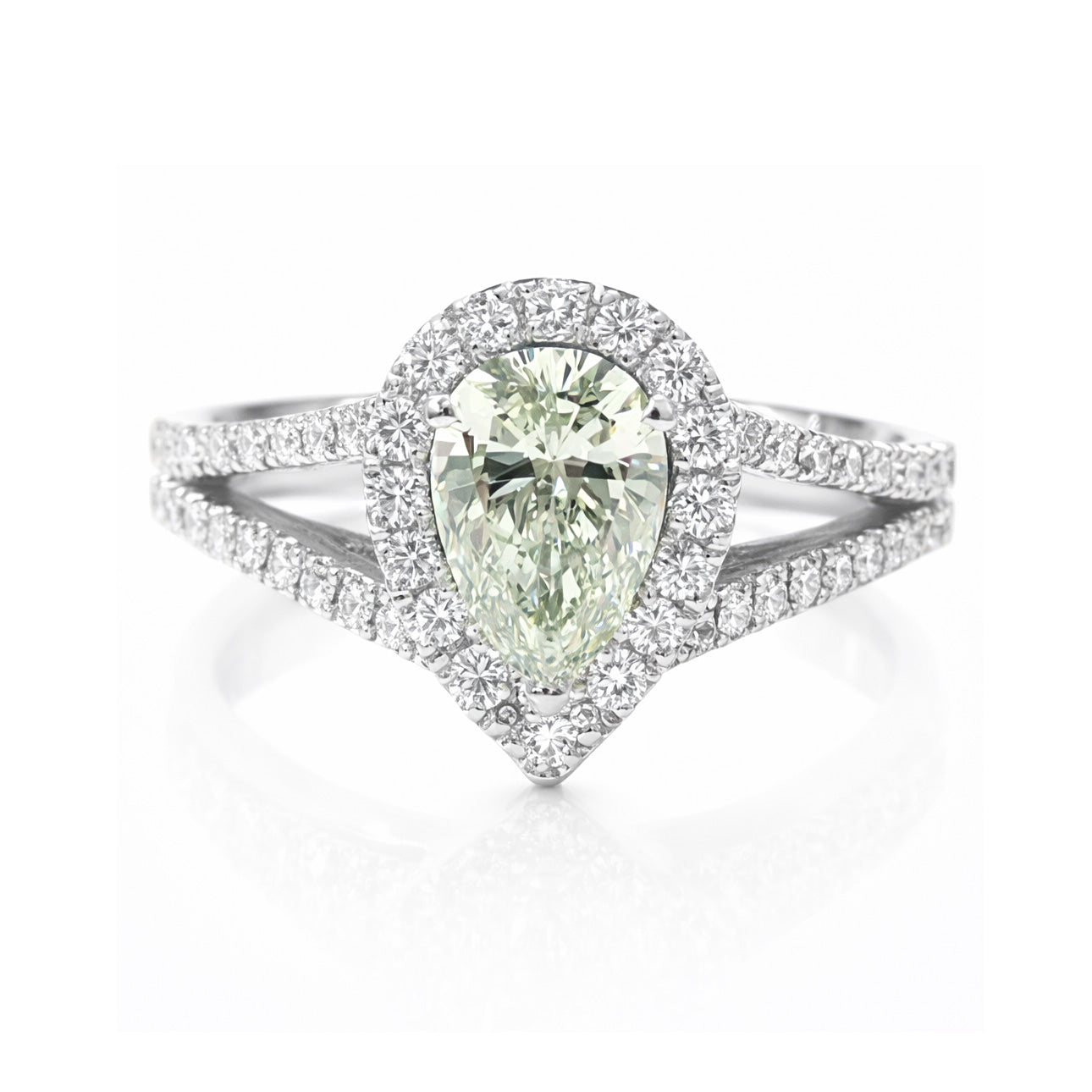 天然ダイヤモンドリング Light Yellow Green 0.88ct VS1 Pear 画像