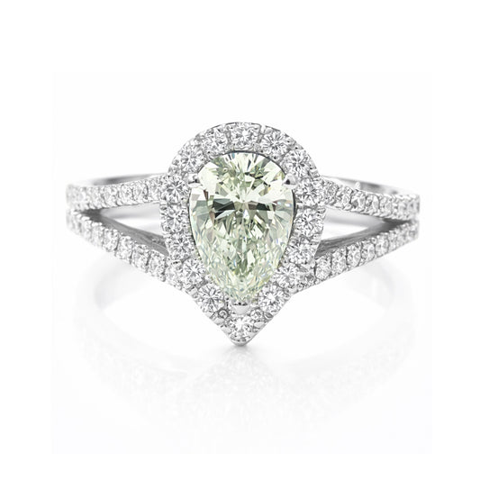 天然ダイヤモンドリング Light Yellow Green 0.88ct VS1 Pear 画像