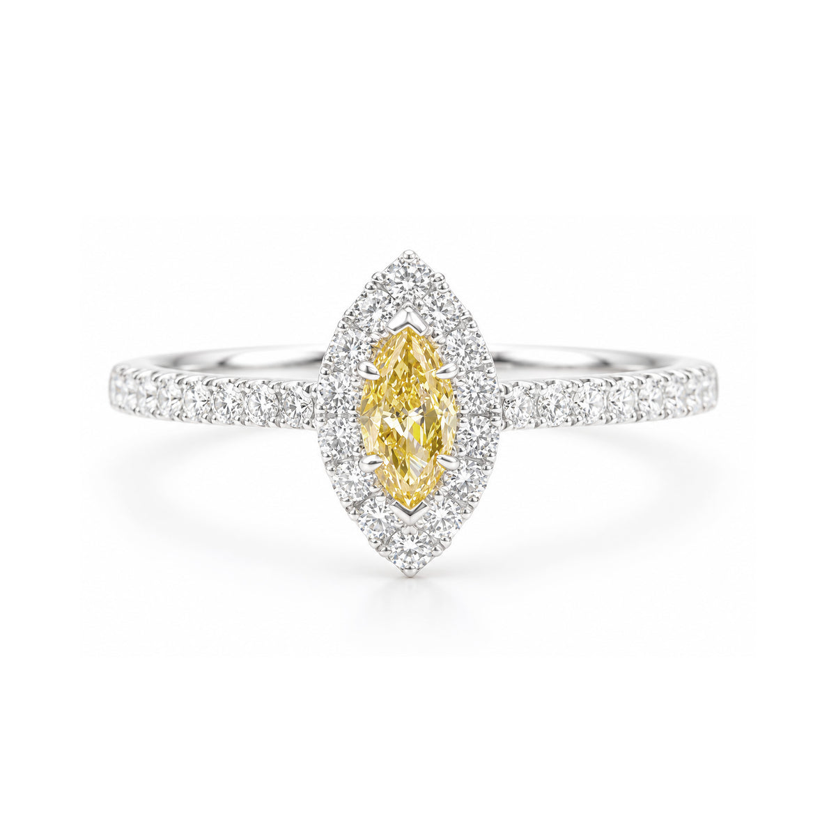 天然ダイヤモンドリング Orange Yellow 0.522ct Marquise 18KWG 画像