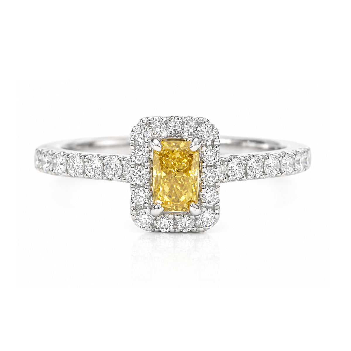 天然ダイヤモンドリング Orange Yellow 0.611ct Radiant 18KWG 画像