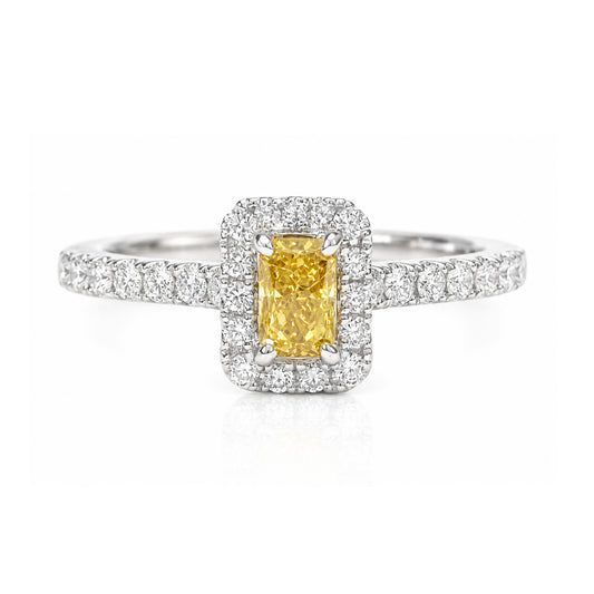 天然ダイヤモンドリング Orange Yellow 0.611ct Radiant 18KWG 画像