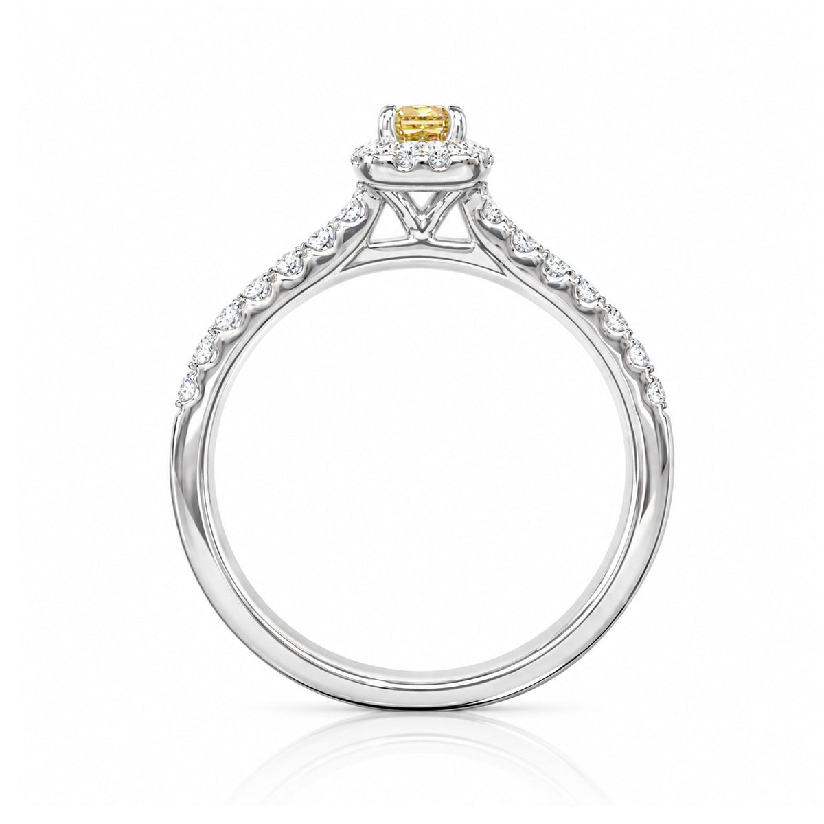 天然ダイヤモンドリング Orange Yellow 0.611ct Radiant 18KWG 横画像