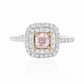 天然ダイヤモンドリング Purple Pink 0.718ct Cushion 18KWG 画像