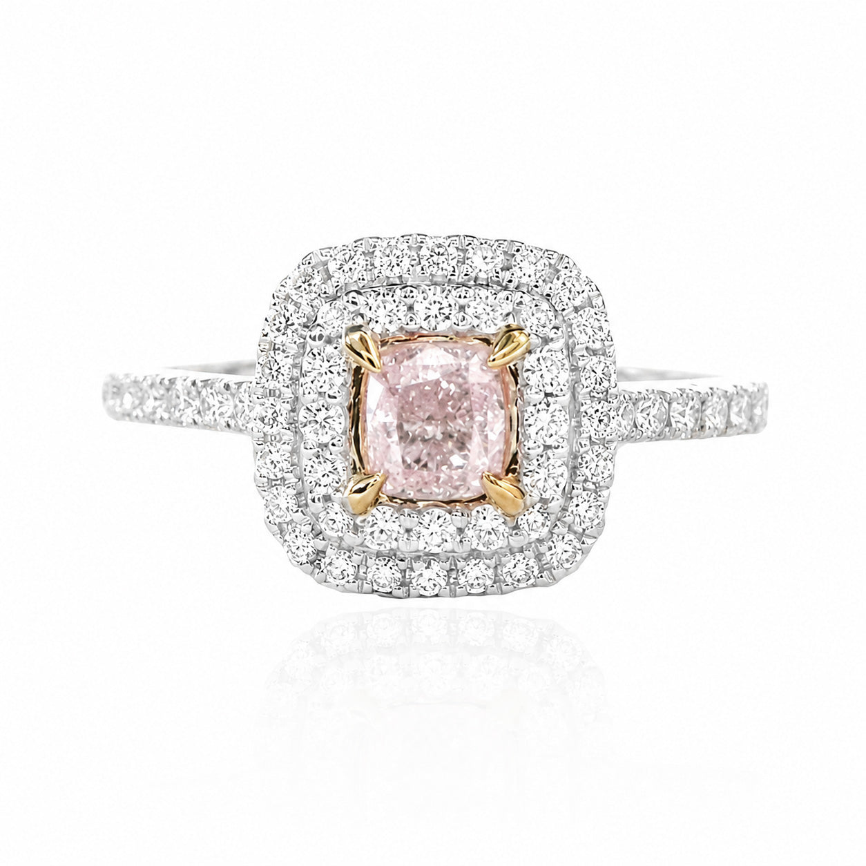 天然ダイヤモンドリング Purple Pink 0.718ct Cushion 18KWG 画像