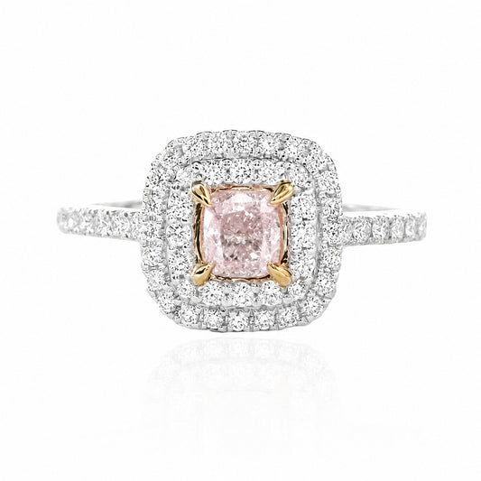 天然ダイヤモンドリング Purple Pink 0.718ct Cushion 18KWG 画像