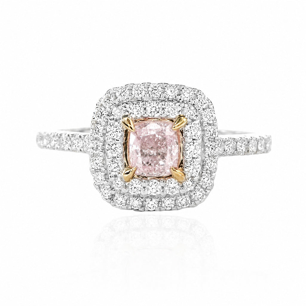 18KWG ライト パープリッシュピンク 天然ダイヤモンドリング 0.718ct クッションカット