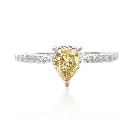 天然ダイヤモンドリング Vivid Yellow 0.61ct VS1 Pear 画像