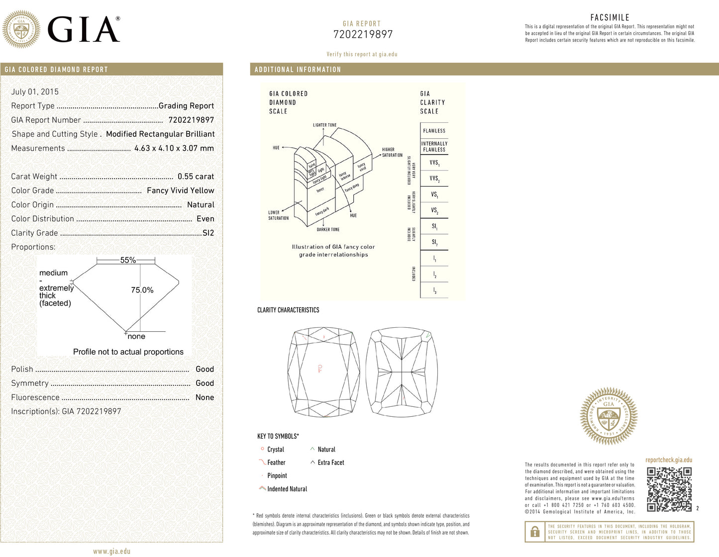 天然ダイヤモンドリング Yellow 0.89ct Cushion 18KWG GIA 画像