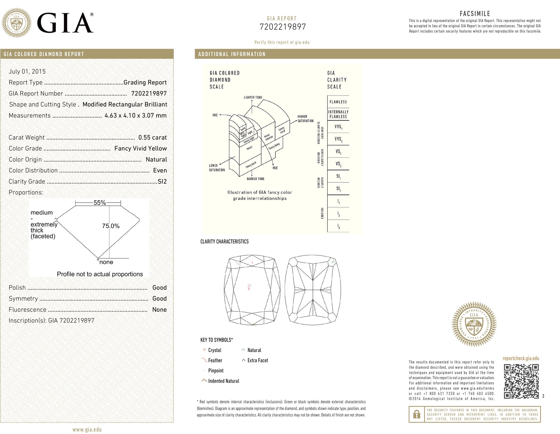 天然ダイヤモンドリング Yellow 0.89ct Cushion 18KWG GIA 画像