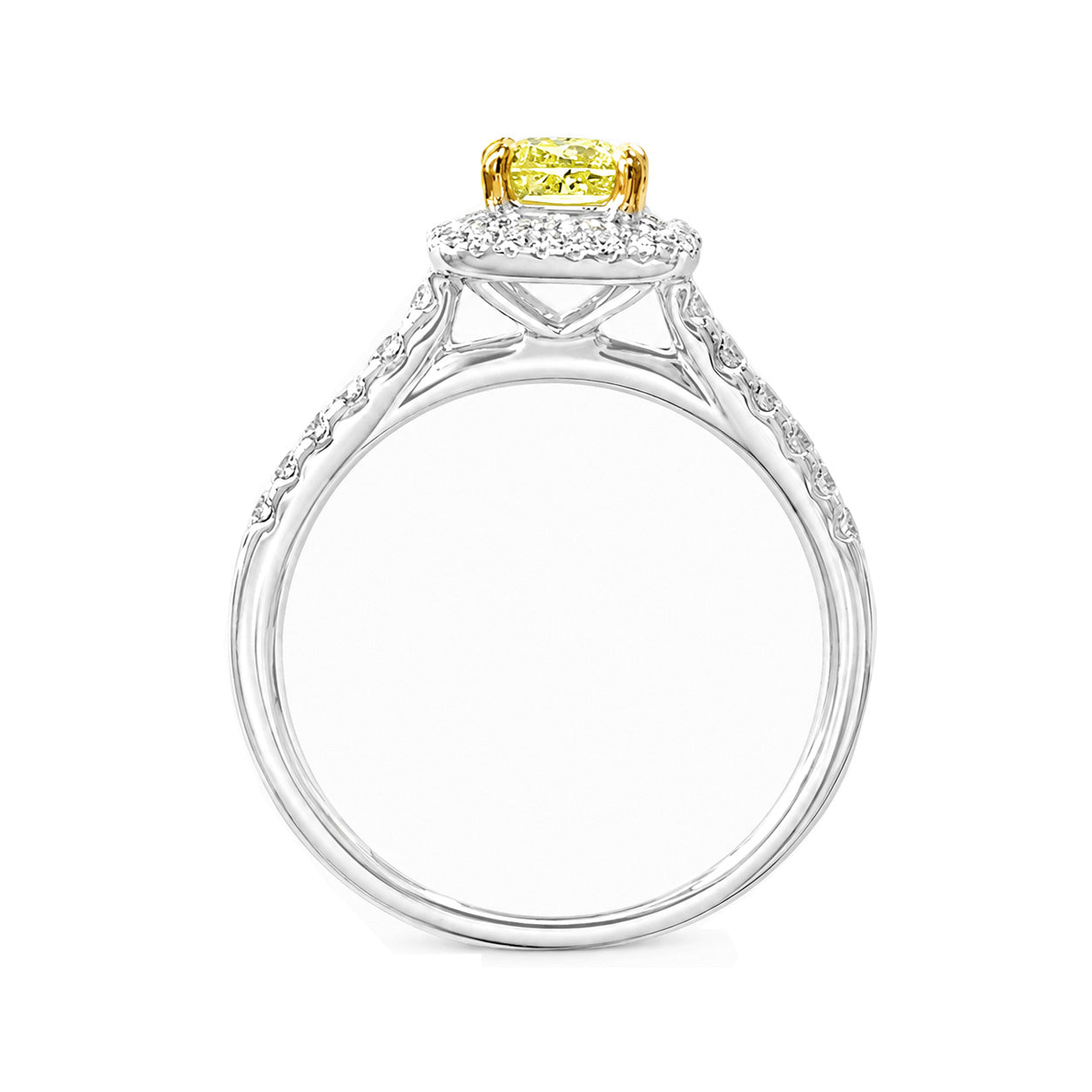 天然ダイヤモンドリング Yellow 0.89ct Cushion 18KWG 横画像