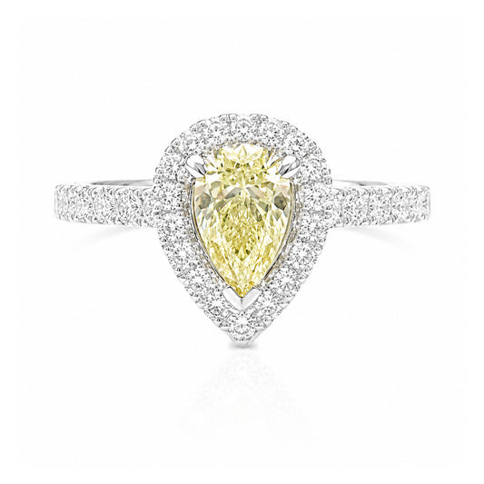 天然ダイヤモンドリング Yellow 0.973ct Pear 18KWG 画像