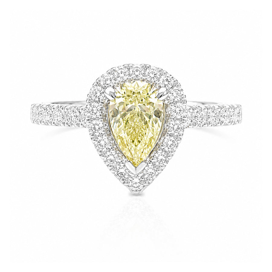 18KWG ファンシー イエロー 天然ダイヤモンドリング 0.973ct ペア 