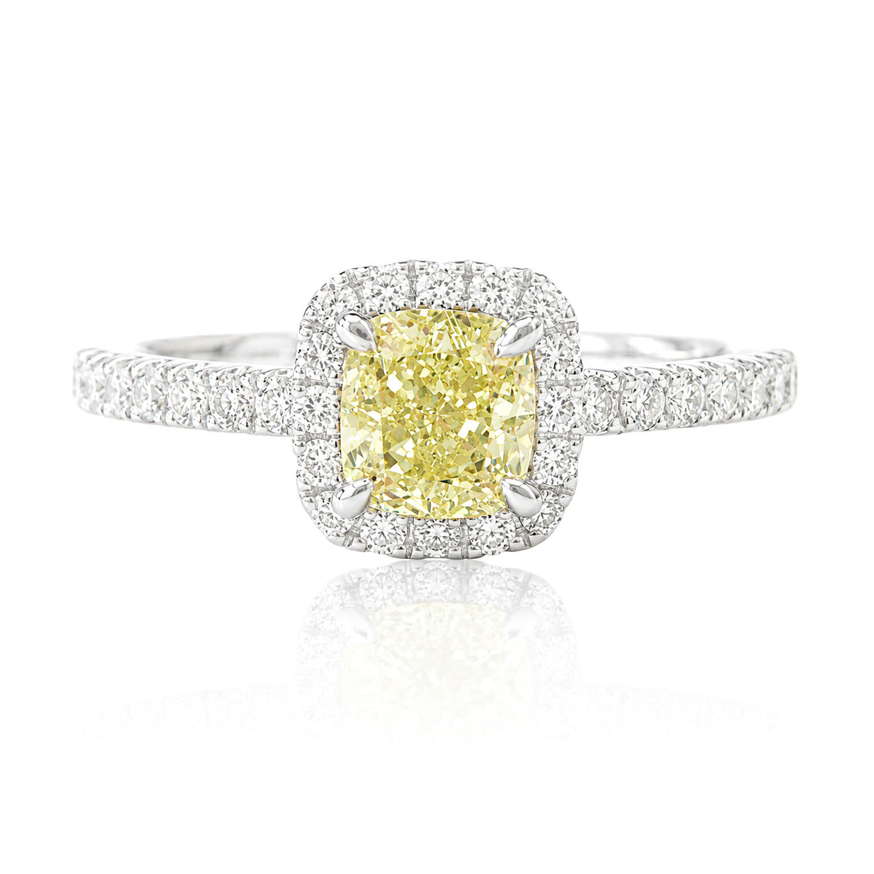 天然ダイヤモンドリング Yellow 1.017ct Cushion 18KWG 画像