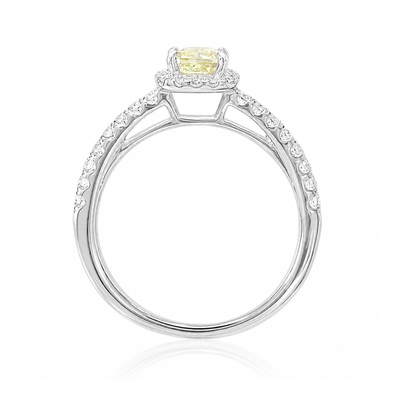 天然ダイヤモンドリング Yellow 1.017ct Cushion 18KWG 横画像