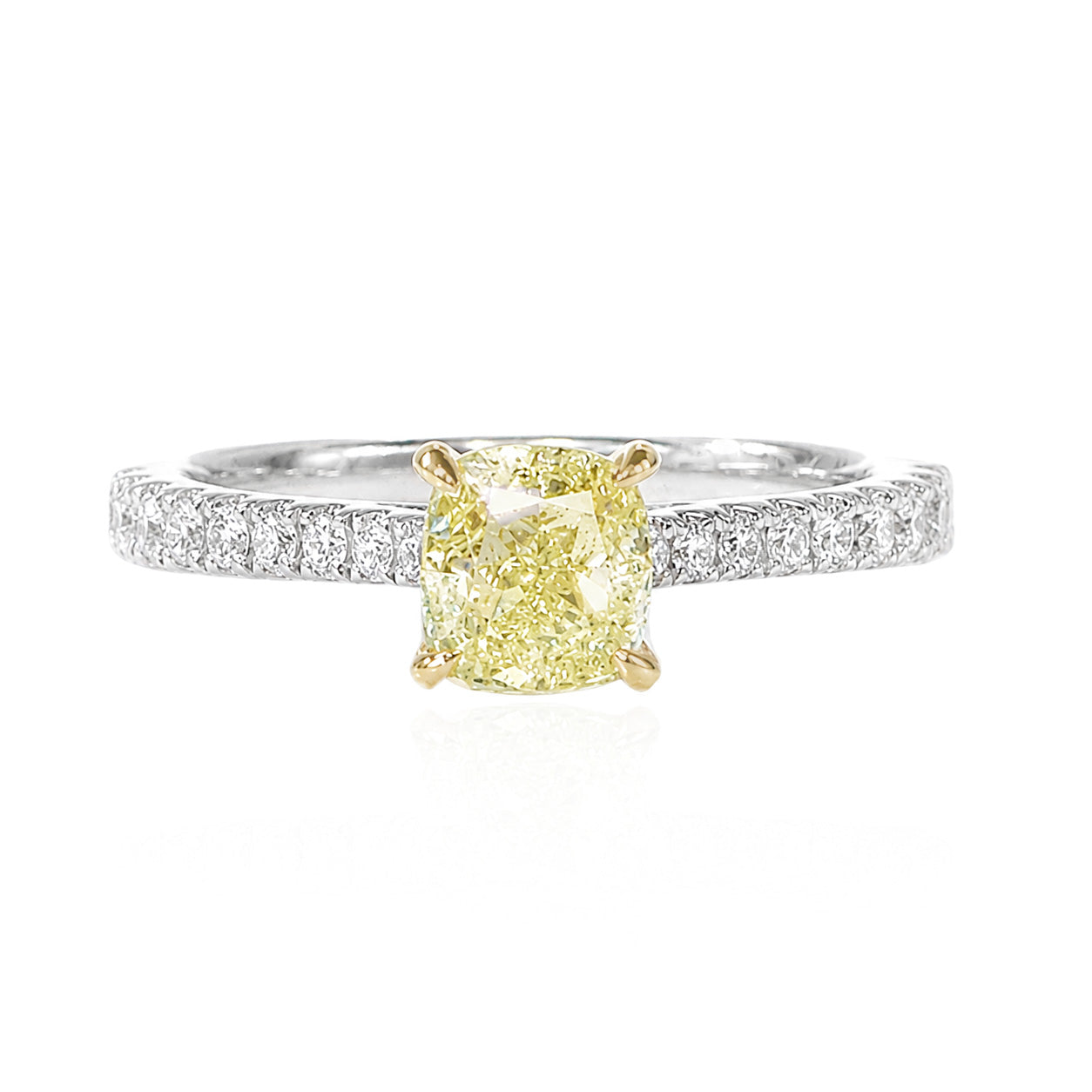 天然ダイヤモンドリング Yellow 1.27ct Cushion 18KWG 画像