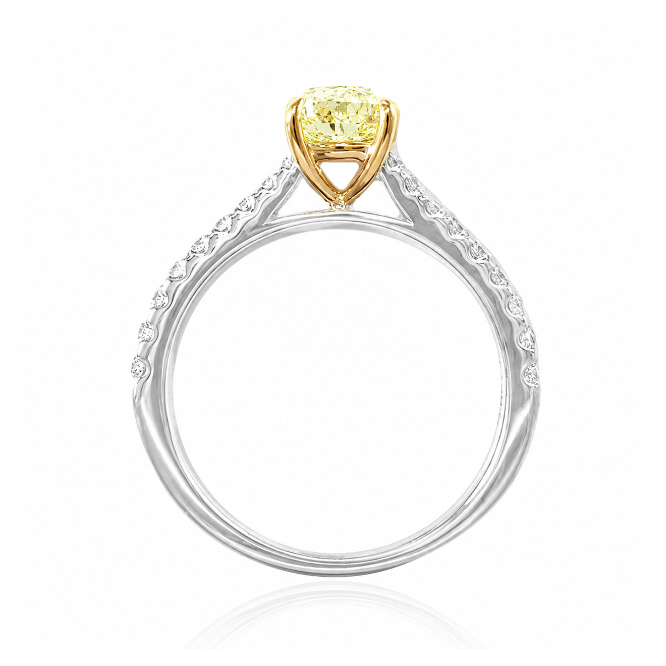 天然ダイヤモンドリング Yellow 1.27ct Cushion 18KWG 横画像