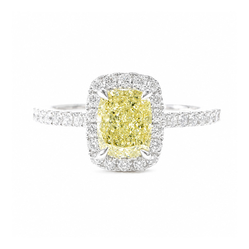18KWG Fancy Intense Yellow Natural Diamond Ring 1.32ct Oval Cut