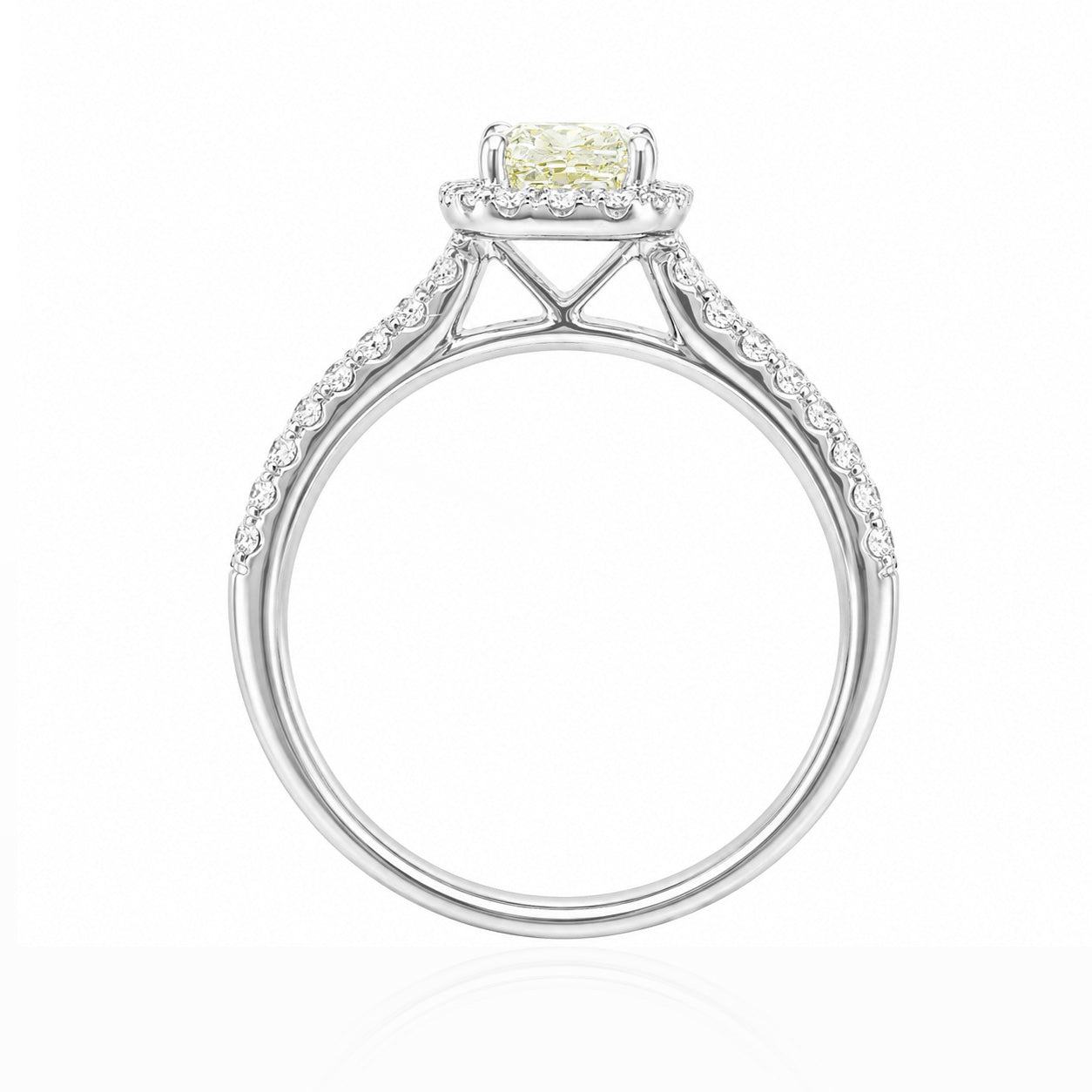 天然ダイヤモンドリング Yellow 1.32ct Oval 18KWG 横画像