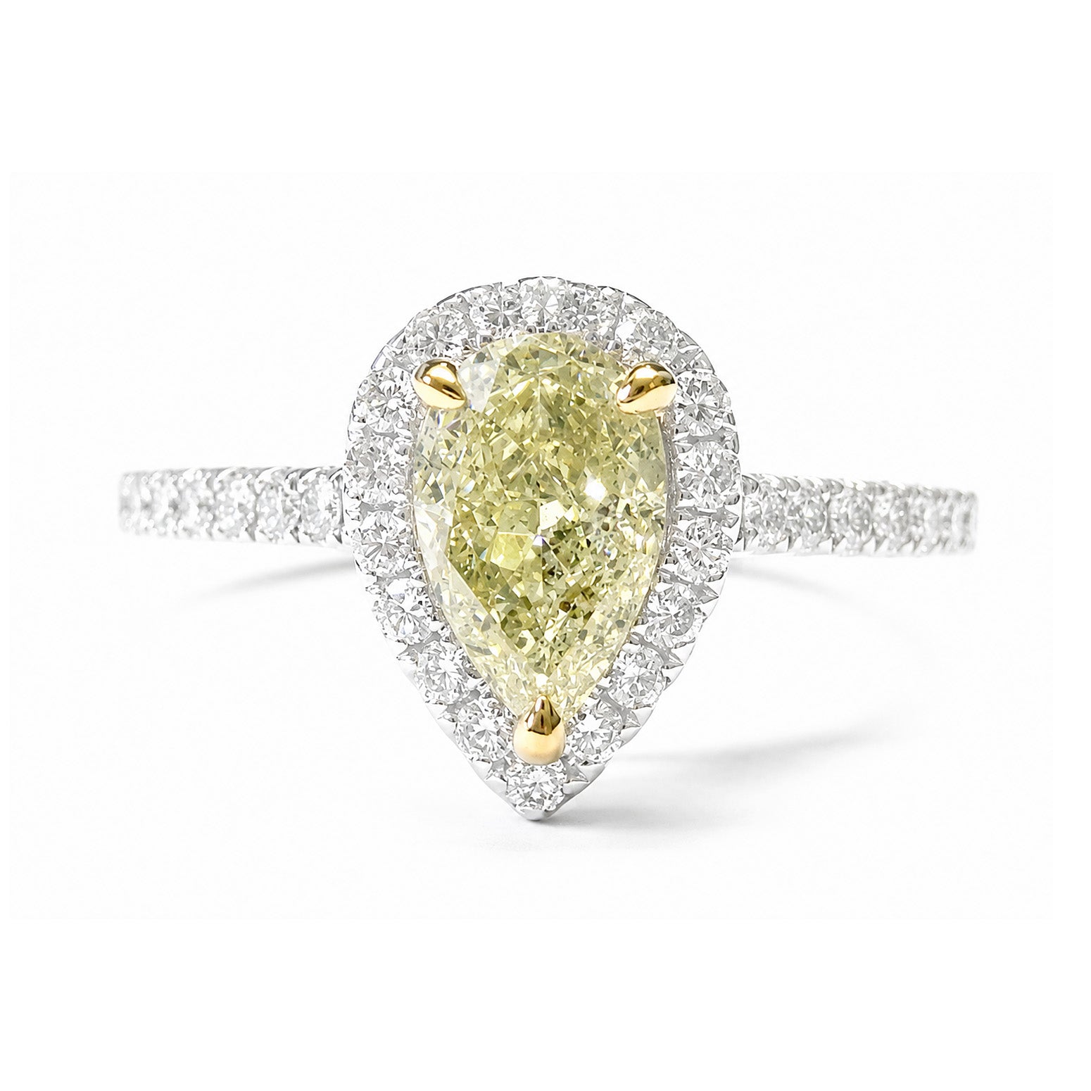 天然ダイヤモンドリング Yellow 1.334ct Pear 18KWG 画像