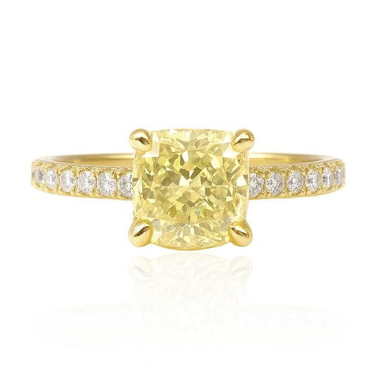 天然ダイヤモンドリング Yellow 1.71ct Cushion  透明度の含浸処理画像 