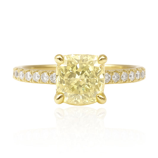 天然ダイヤモンドリング Yellow 1.71ct Cushion  透明度の含浸処理画像 