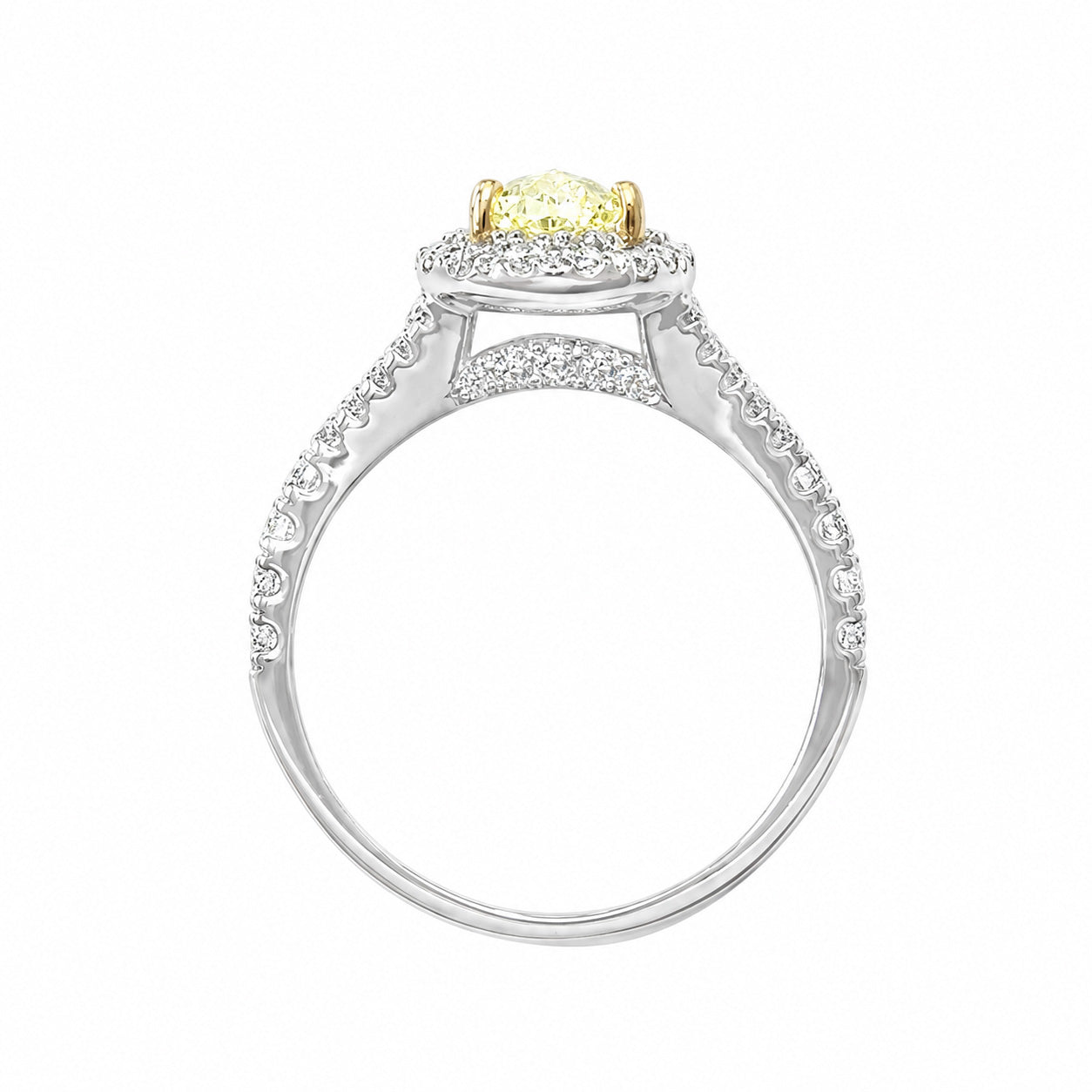 天然ダイヤモンドリング Yellow 2.073ct Oval 18KWG 横画像