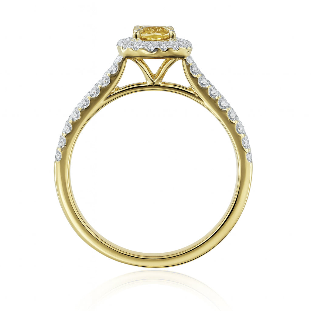 天然ダイヤモンドリング ファンシービビッドイエロー SI2 クッション 0.75ct 横画像