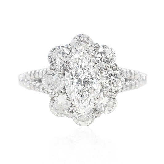 PT950 花柄 無色ダイヤモンドリング 1.98ct VVS2 オーバル 画像