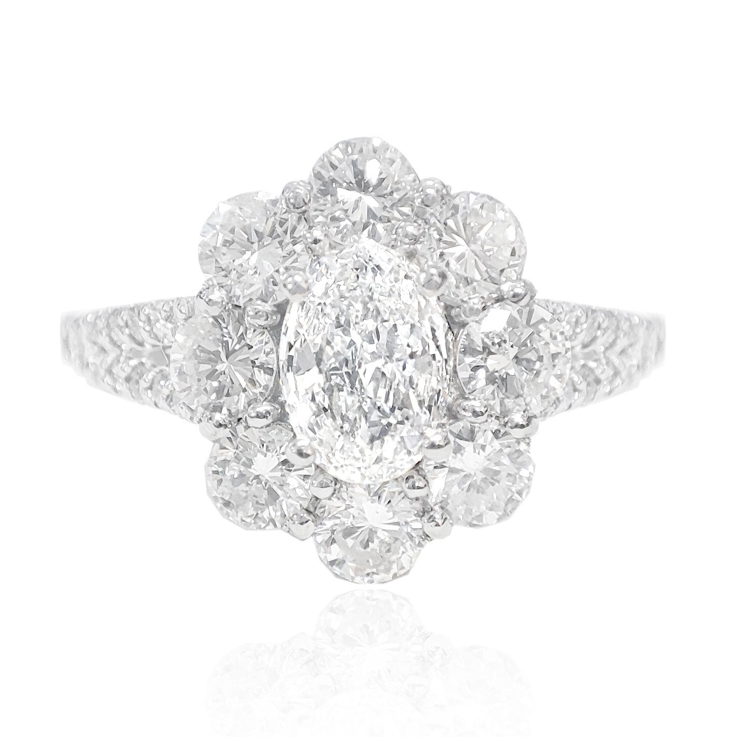 PT950 花柄 無色Fダイヤモンドリング 1.591ct VS2 Colorless オーバル 画像