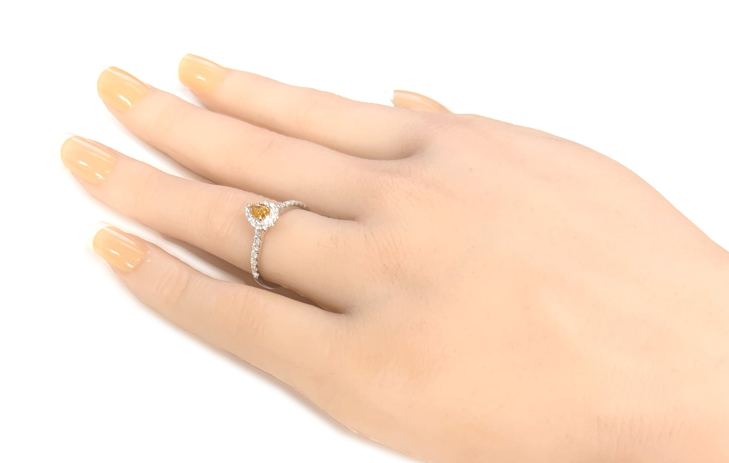 18KWG Pear Fancy Vivid Yellow Orange Diamond Ring - 0.583ct