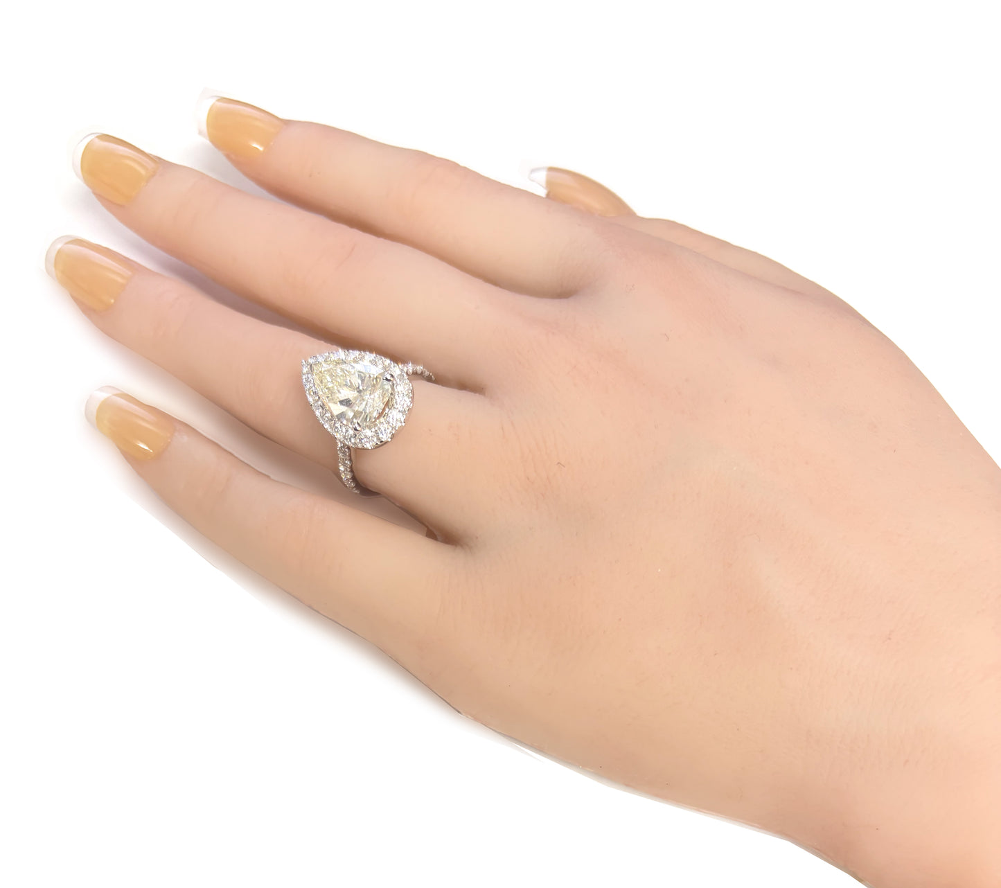 18K イエローダイヤモンドリング 4.33ct Very Light Yellow SI2 ペアカット